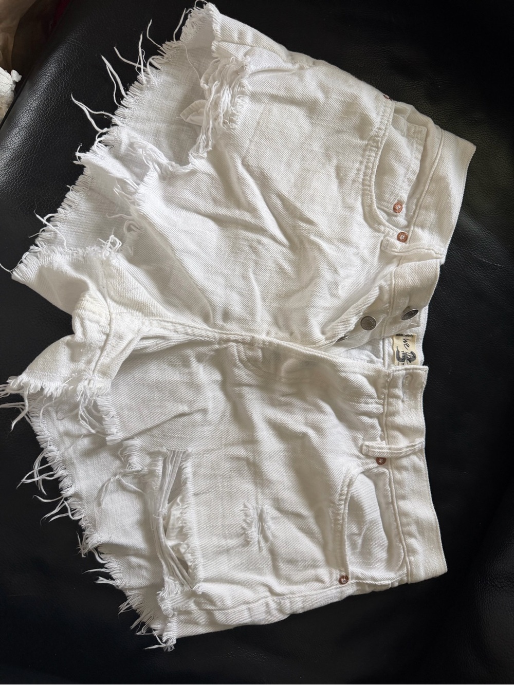 We The Free Distressed White High-Rise Denim Shorts